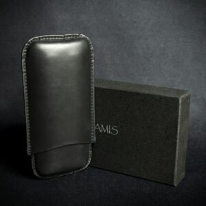 Artamis Black Leather Cigar Case - 2 Robustos