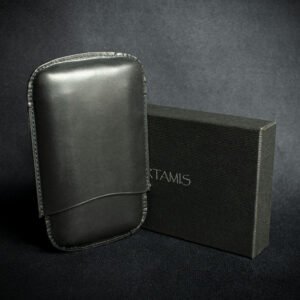 Artamis Black Leather Cigar Case - 3 Robustos