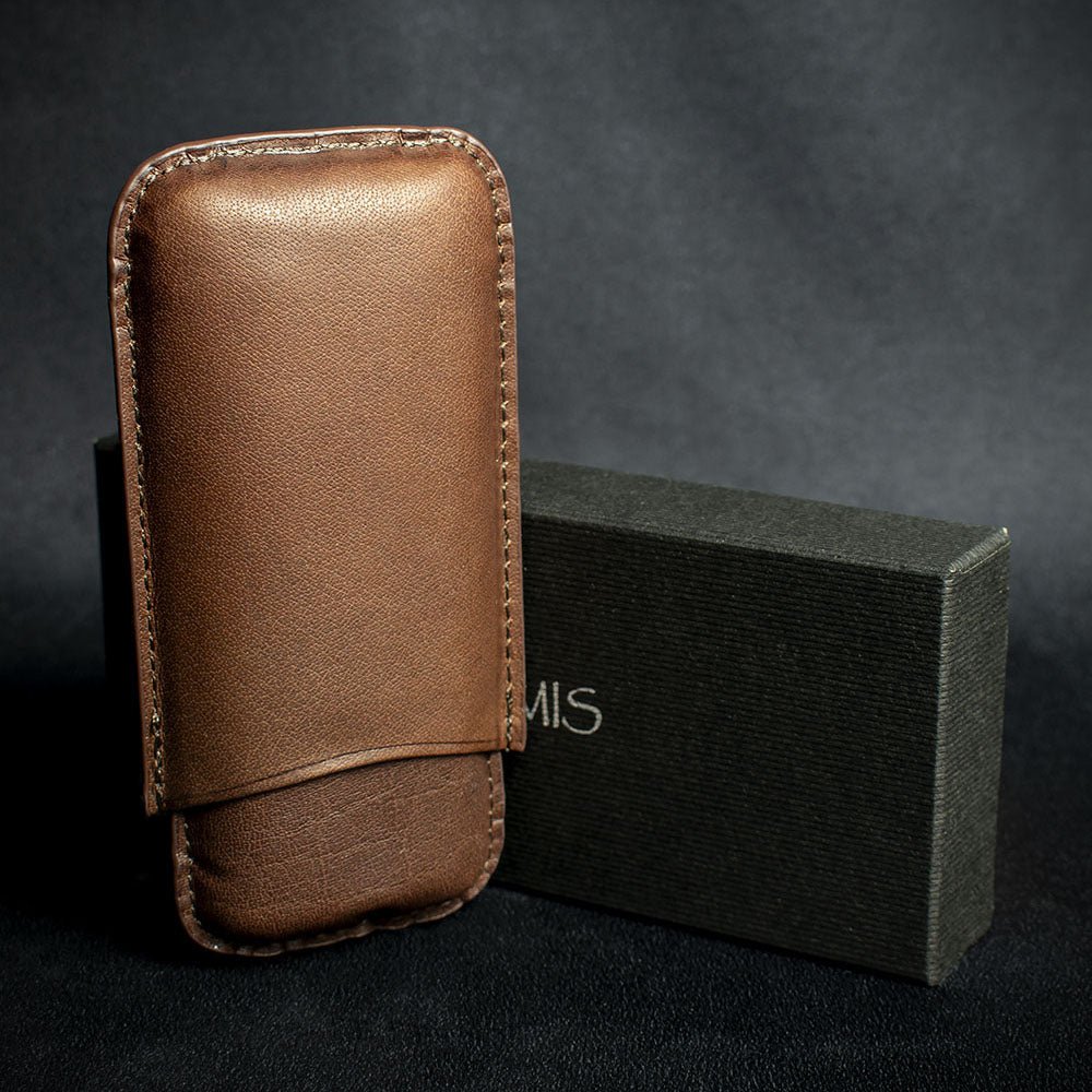 Artamis Brown Leather Cigar Case - 2 Robustos