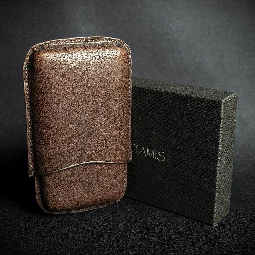 Artamis Brown Leather Cigar Case - 3 Robustos