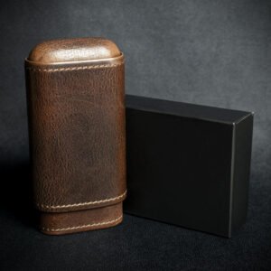Artamis Dark Brown Leather Cedar Lined Cigar Case - 3 Robustos
