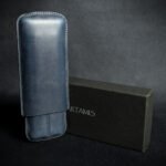 Artamis Navy Blue Leather Cigar Case - 2 Churchills
