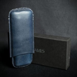 Artamis Navy Blue Leather Cigar Case - 2 Coronas