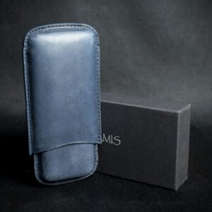 Artamis Navy Blue Leather Cigar Case - 2 Robustos