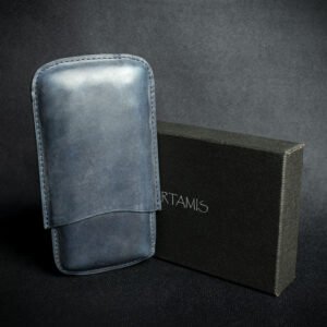 Artamis Navy Blue Leather Cigar Case - 3 Coronas