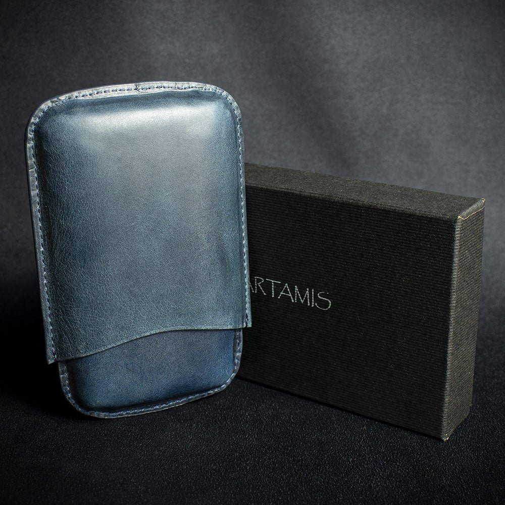 Artamis Navy Blue Leather Cigar Case - 3 Robustos