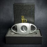 BLD Satin Chrome Oval Oval Double Blade Guillotine Cigar Cutter