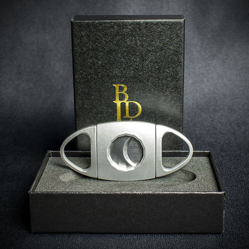 BLD Satin Chrome Oval Oval Double Blade Guillotine Cigar Cutter