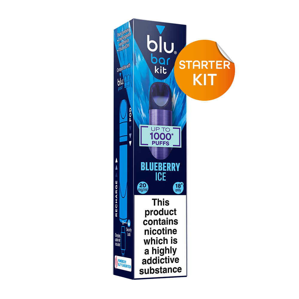 blu bar Starter Kit Rechargeable Device + Blueberry Ice Pod Vape 1000 - 2ml