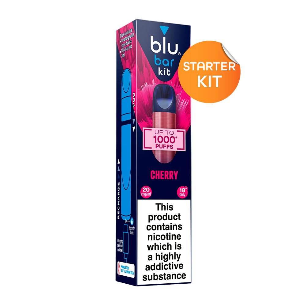 blu bar Starter Kit Rechargeable Device + Cherry Pod Vape 1000 - 2ml