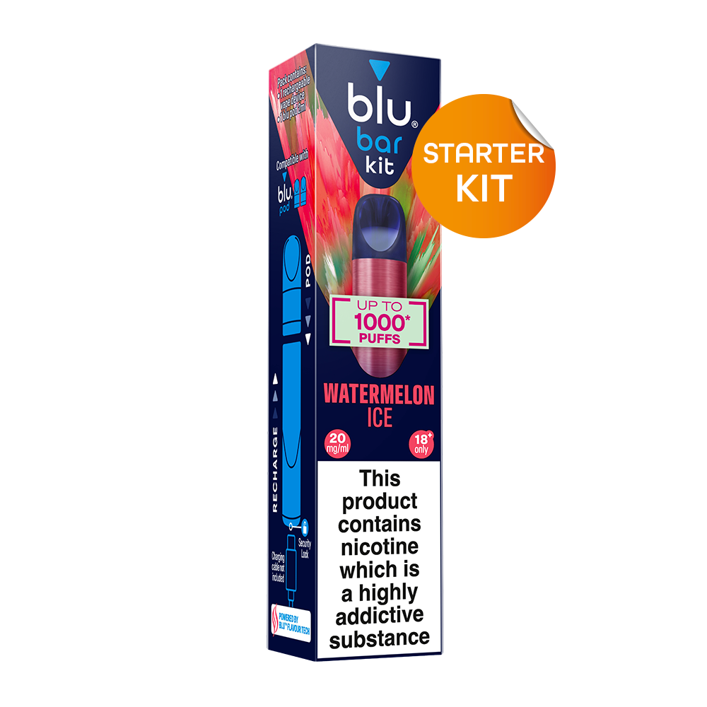 blu bar Starter Kit Rechargeable Device + Watermelon Ice Pod Vape 1000 - 2ml