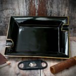 Cigar Ashtray - Black Ceramic Two Rests
