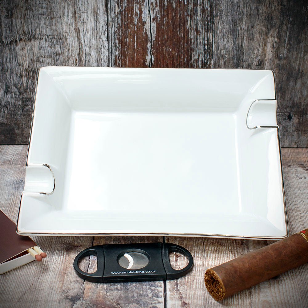 Cigar Ashtray - White Ceramic Two Rests