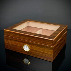 Cigar Humidor Glass Top Walnut Veneer HU19 - 25 Cigar Capacity