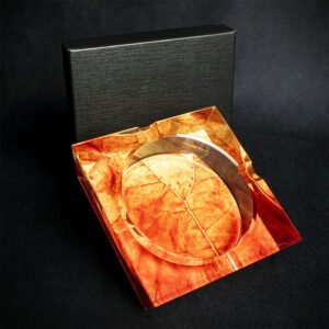 Crystal Cigar Ashtray - Tobacco Leaf Design
