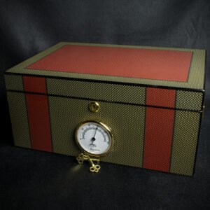 Green & Orange Carbon Finish Cigar Humidor - 40 Cigar Capacity
