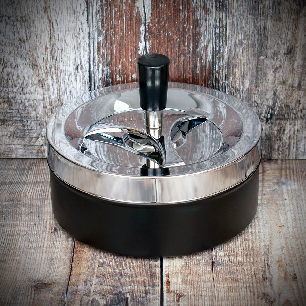 Large Spinner Ashtray - Polished Chrome/Black - 14cm
