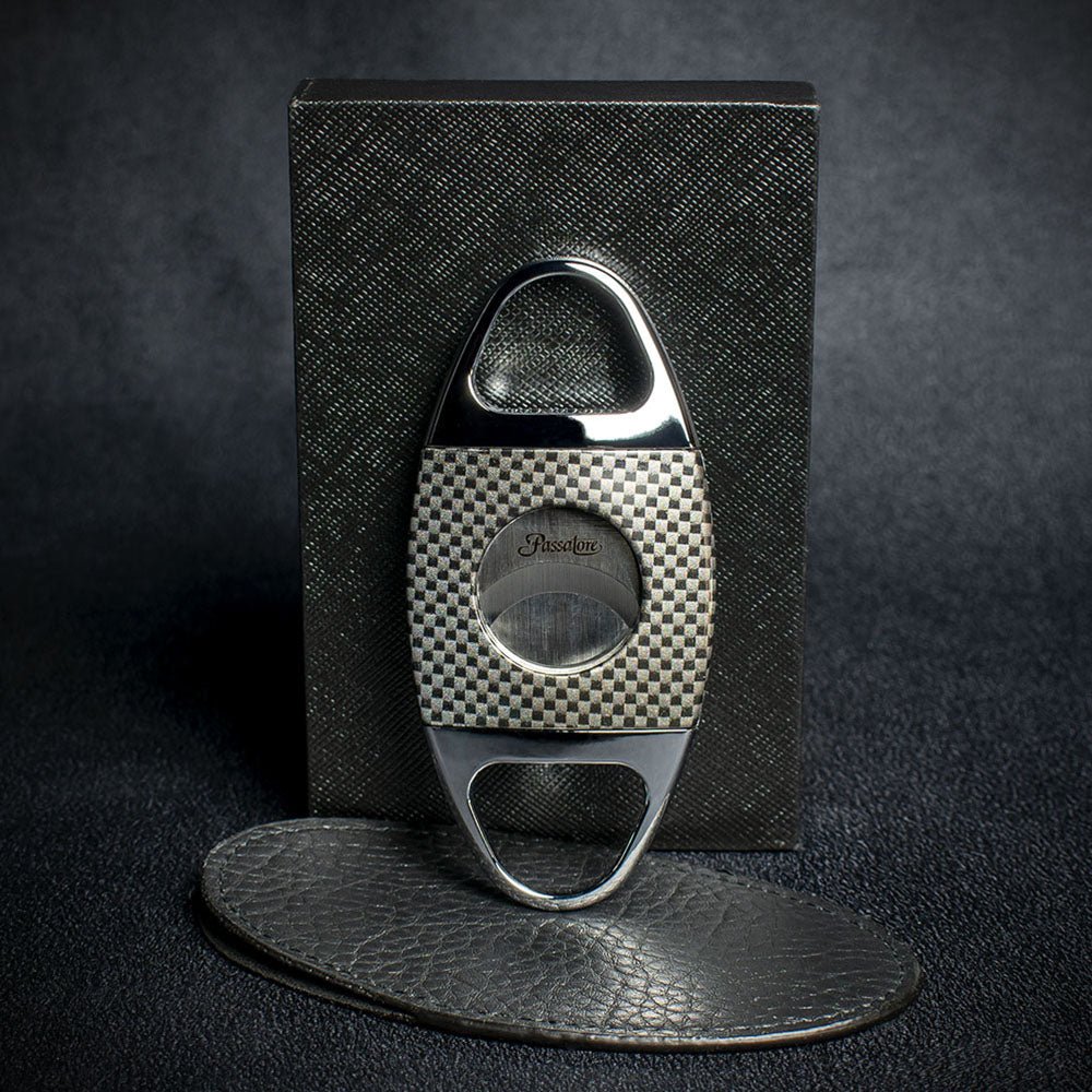 Passatore Chrome & Carbon Check Double Blade Guillotine Cigar Cutter
