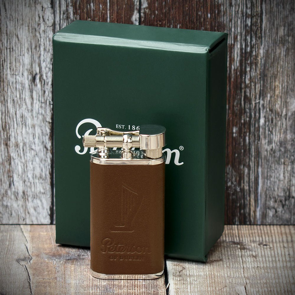 Peterson of Dublin Irish Harp Pipe Lighter - Brown Leather