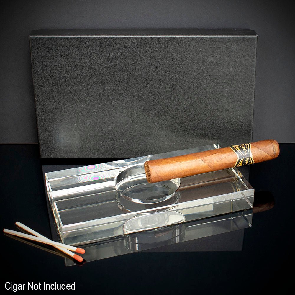 Rectangular Crystal Cigar Ashtray - 2 Cigar Rests