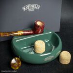 Savinelli Green Ceramic Ashtray - One Pipe Rest with Cork Knocker
