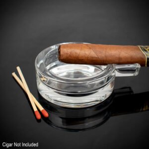 Small Circular Crystal Cigar Ashtray - Single Cigar Rest