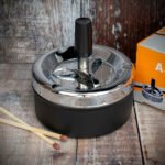 Smoke-King Spinner Ashtray Chrome and Black - 9cm