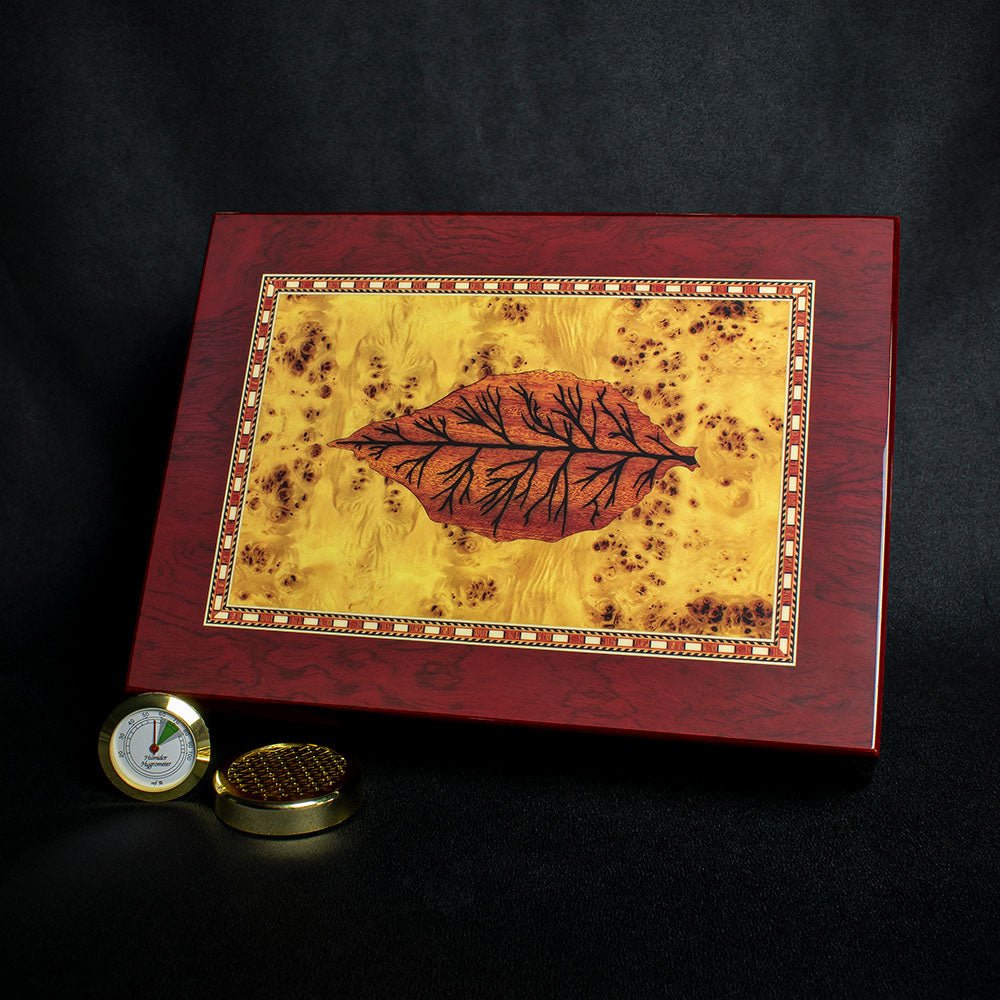 Tobacco Leaf Design Humidor - 25 Cigar Capacity