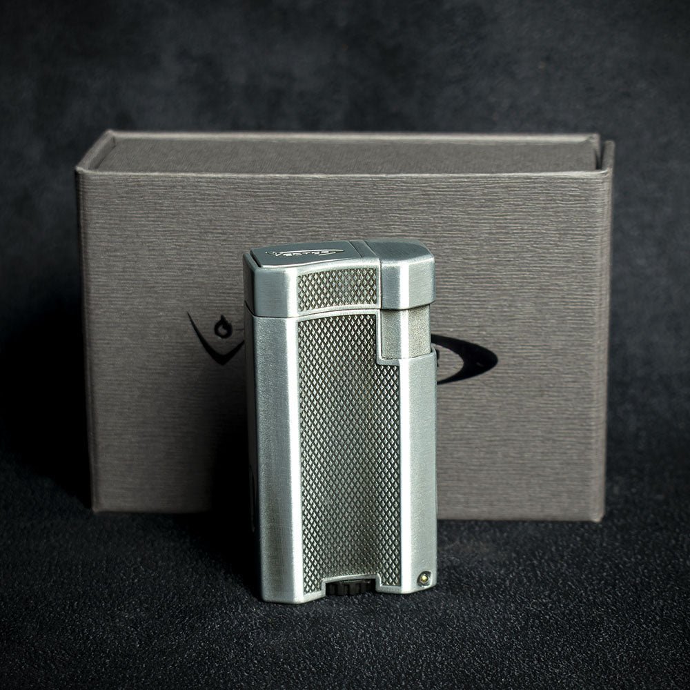 Vector VMotion Twin Jet Flame Lighter With Punch Cutter - Matte Chrome
