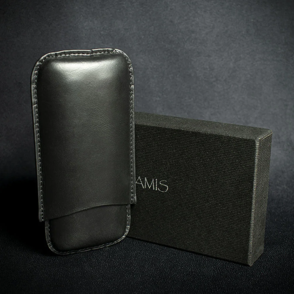 Artamis Black Leather Cigar Case - 2 Robustos