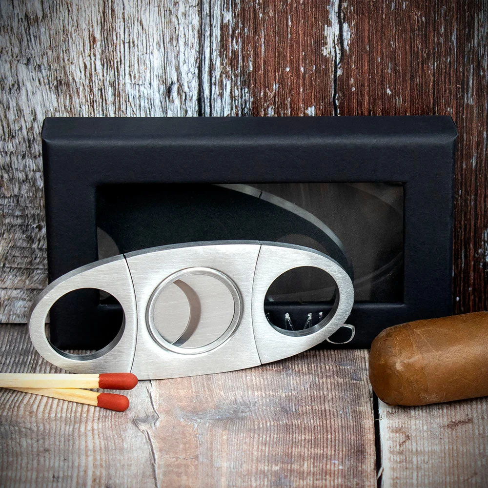 Brushed Chrome Double Blade Guillotine Cigar Cutter