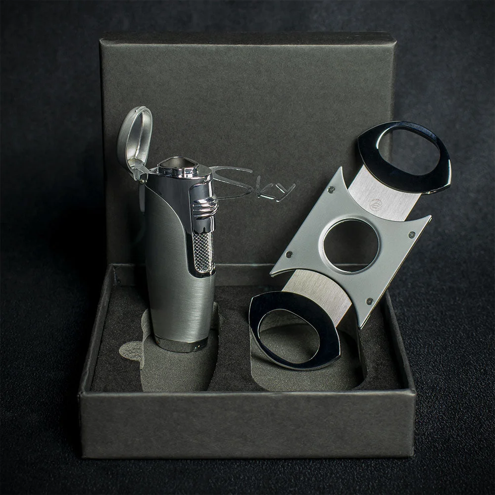 Triple Flame Cigar Lighter & Cutter Set
