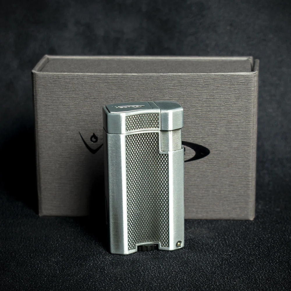 Vector VMotion Twin Jet Flame Lighter With Punch Cutter - Matte Chrome